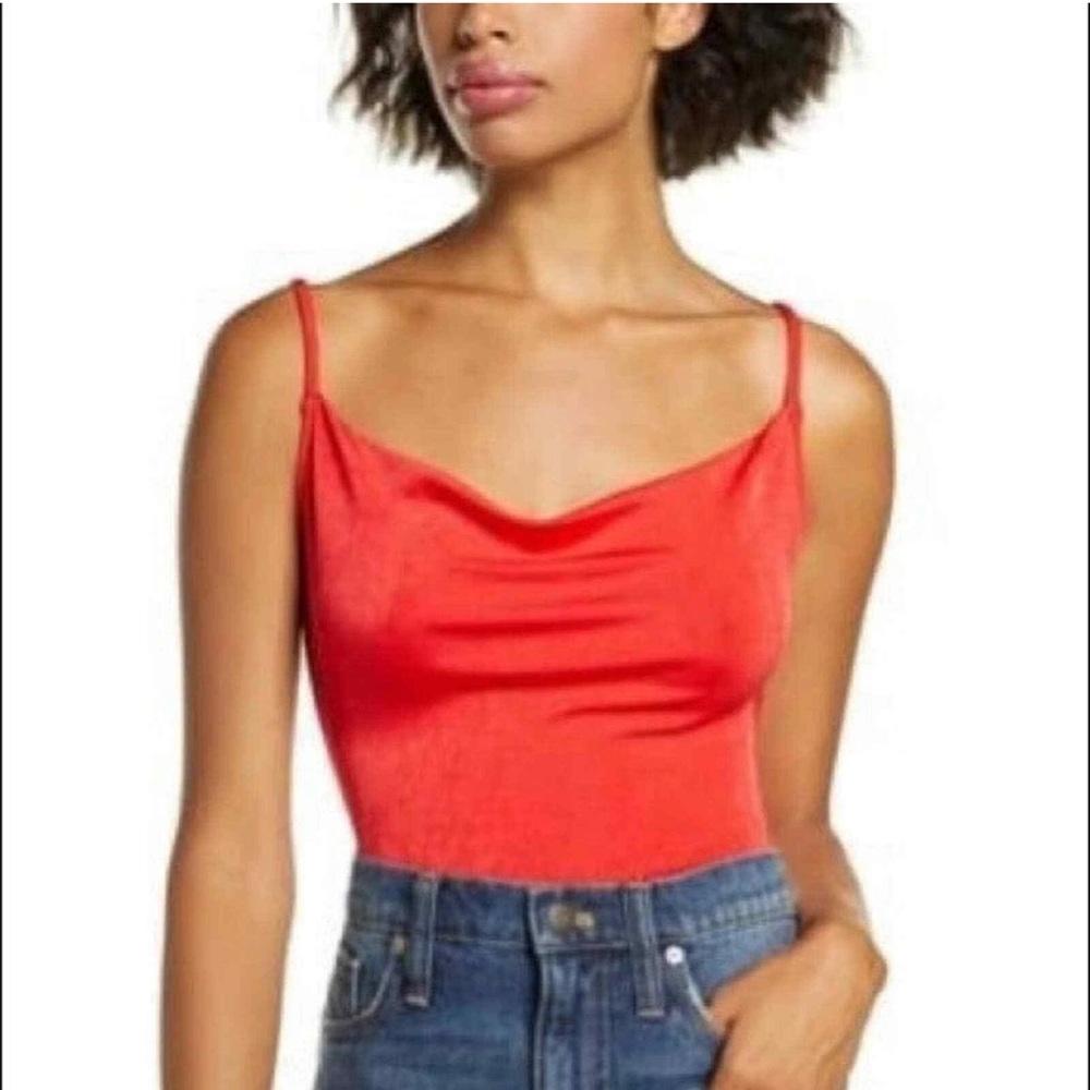 FREE PEOPLE Red Cowl Neckline Bodysuite - Picture 13 of 13